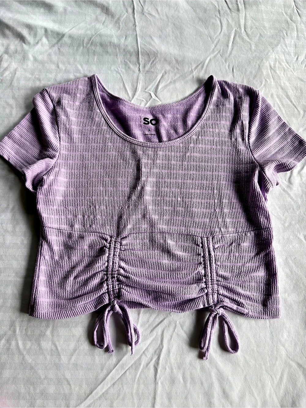 SO Ruched Crop Top in Purple Large Like New